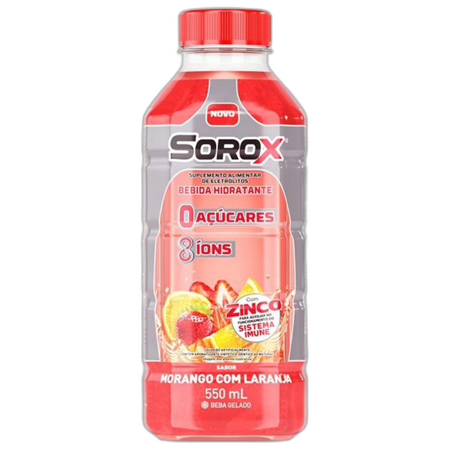 Isotônico Sorox Bebida Hidratante Eletrólitos Morango com Laranja Zero Açúcar 550ml