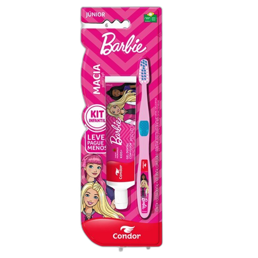 Kit Escova de Dente Condor Barbie + Pasta de Dente 50g