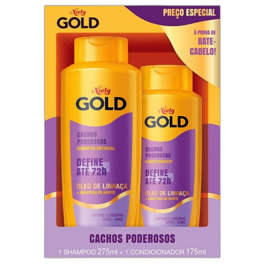 Kit Niely Gold Cachos Definição Prolongada Shampoo 275ml + Condicionador 175ml