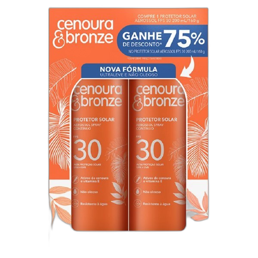 Pack Protetor Solar Aerossol FPS30 Cenoura & Bronze Caixa 2 Unidades 200ml Cada