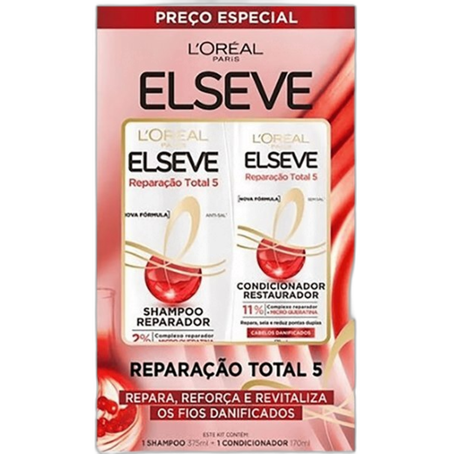 Kit Elseve Shampoo Reparação Total 5 375ml + Condicionador Reparação Total 5 170ml