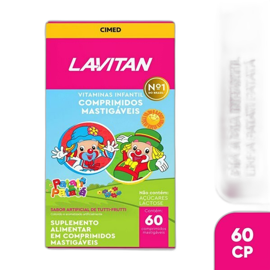 Vitamina Infantil Lavitan Patati Patatá Tutti-Frutti 60 Comprimidos Mastigáveis
