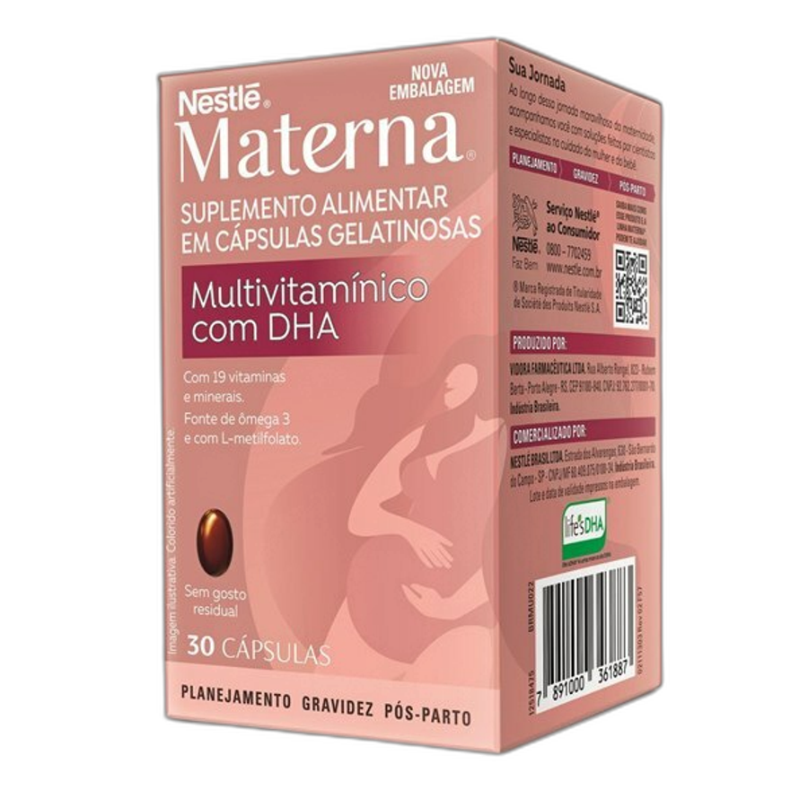 Suplemento Alimentar Adulto Nestlé Materna Multivitamínico com Dha 30 Cápsulas
