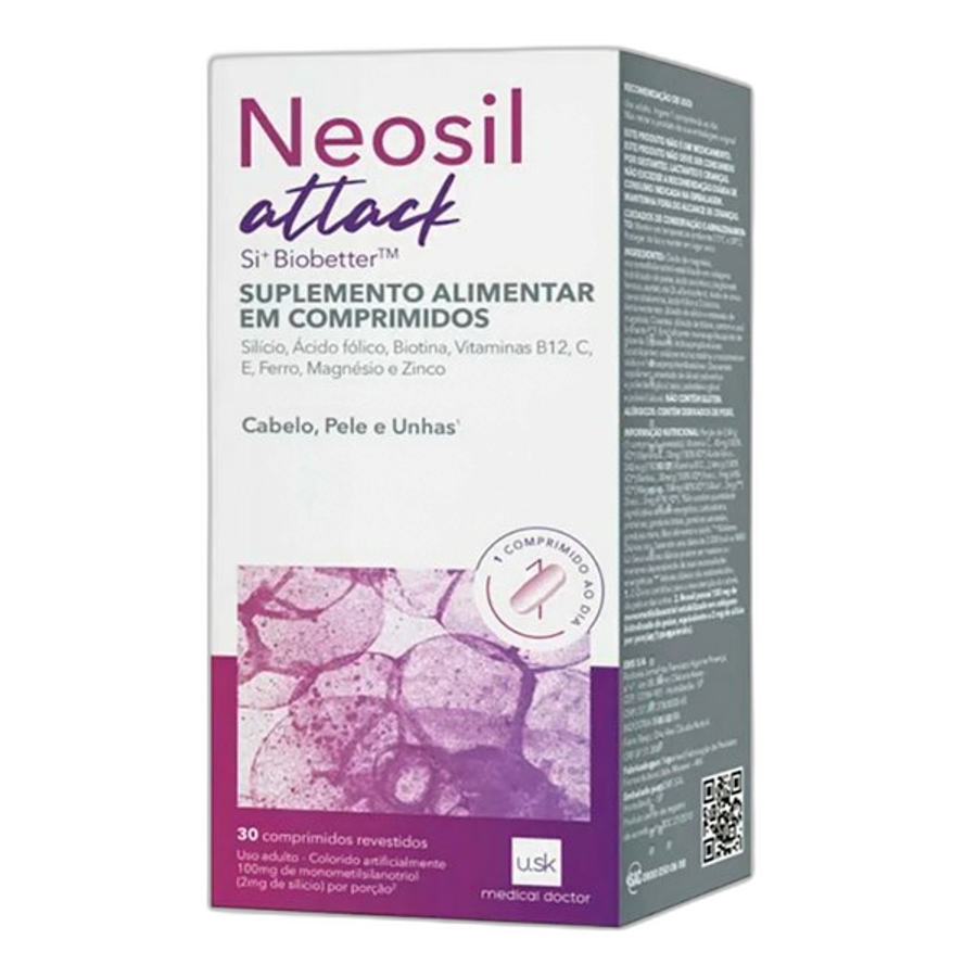 Suplemento Alimentar Neosil Attack Under Skin Cabelos, Unhas e Pele 30 Comprimidos