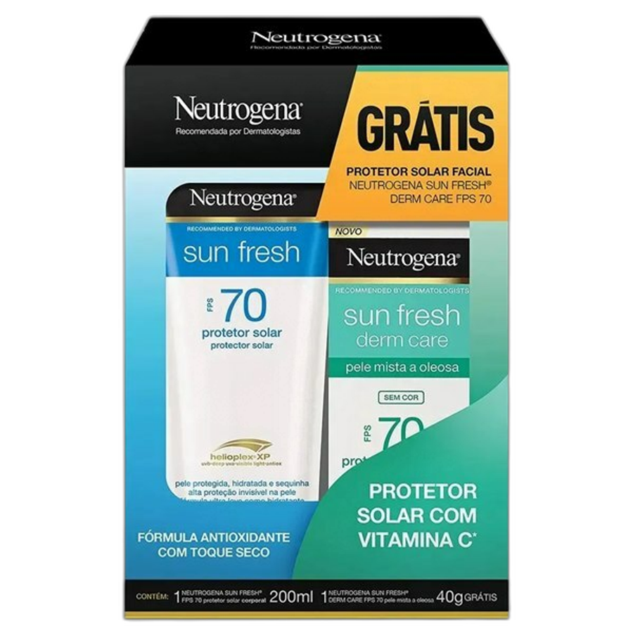 Protetor Solar Neutrogena Sun Fresh Corporal FPS70 200ml + Protetor Solar Neutrogena Sun Fresh Facial FPS70 40g