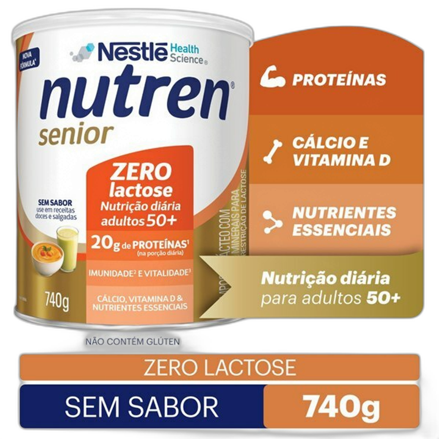 Complemento Alimentar Nutren Senior Sem Sabor Zero Lactose 740g