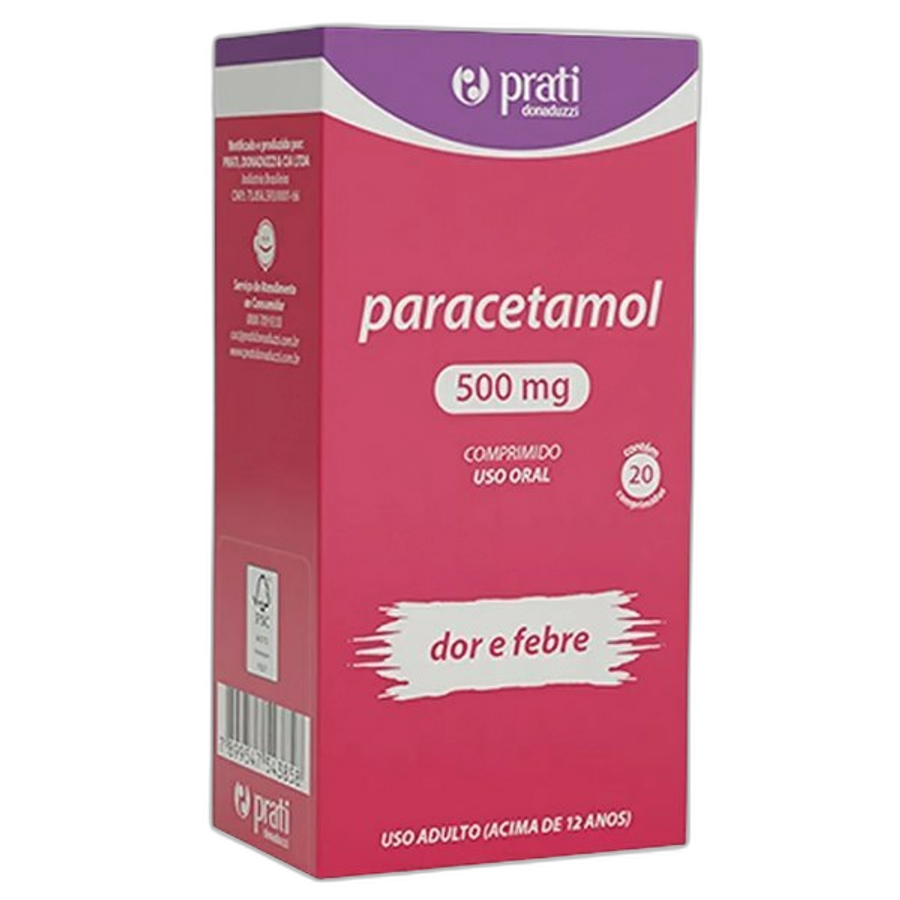 Paracetamol 500mg Genérico Prati Donaduzzi 20 Comprimidos