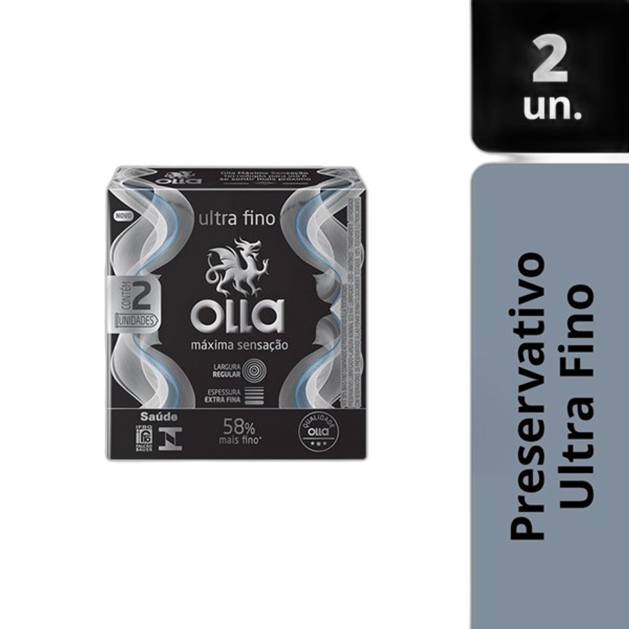 Preservativo Lubrificado Olla Máxima Sensação Ultra Fino 2 Unidades