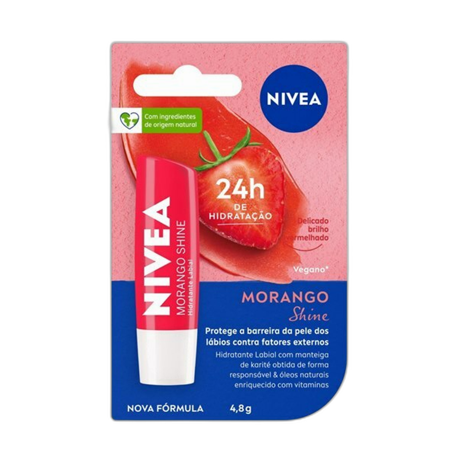 Hidratante Labial Nivea Shine Morango Hidratação Prolongada 4,8g