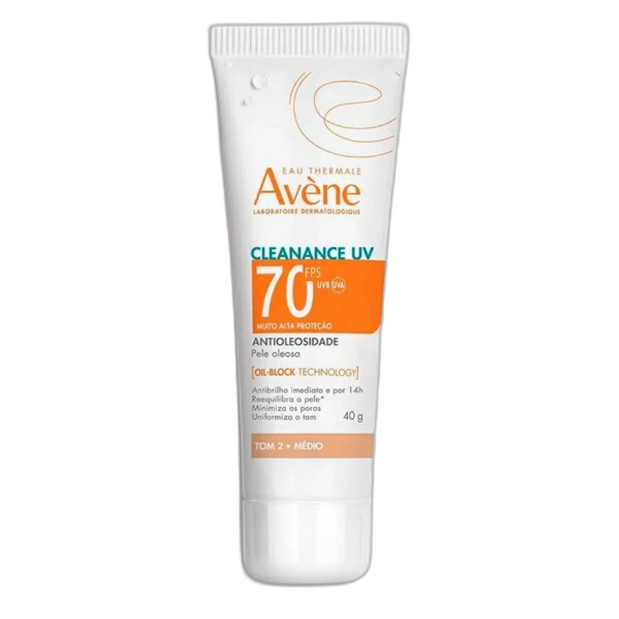Protetor Solar Facial Avène FPS70 Cleanance UV Antioleosidade Tom 2 Médio 40g