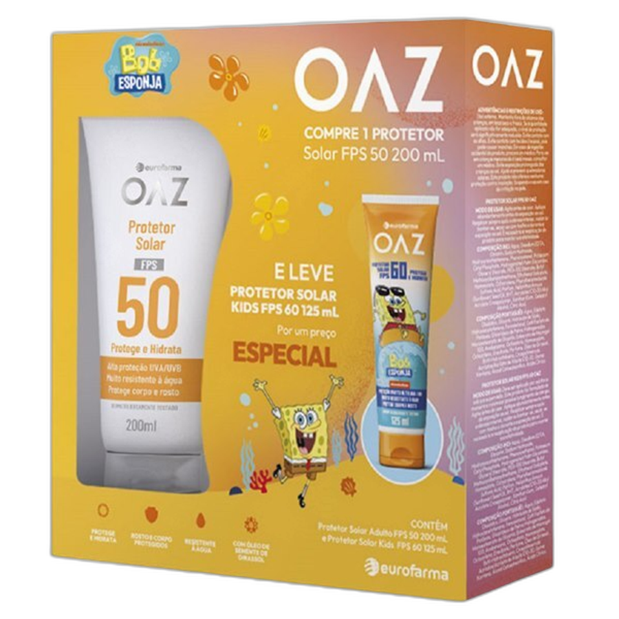 Kit Aoz Protetor Solar Protege e Hidrata FPS50 200ml + Protetor Solar Kids FPS60 125ml