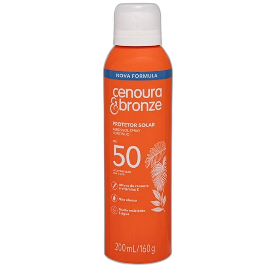 Protetor Solar Aerossol FPS50 Cenoura & Bronze Frasco 200ml Spray