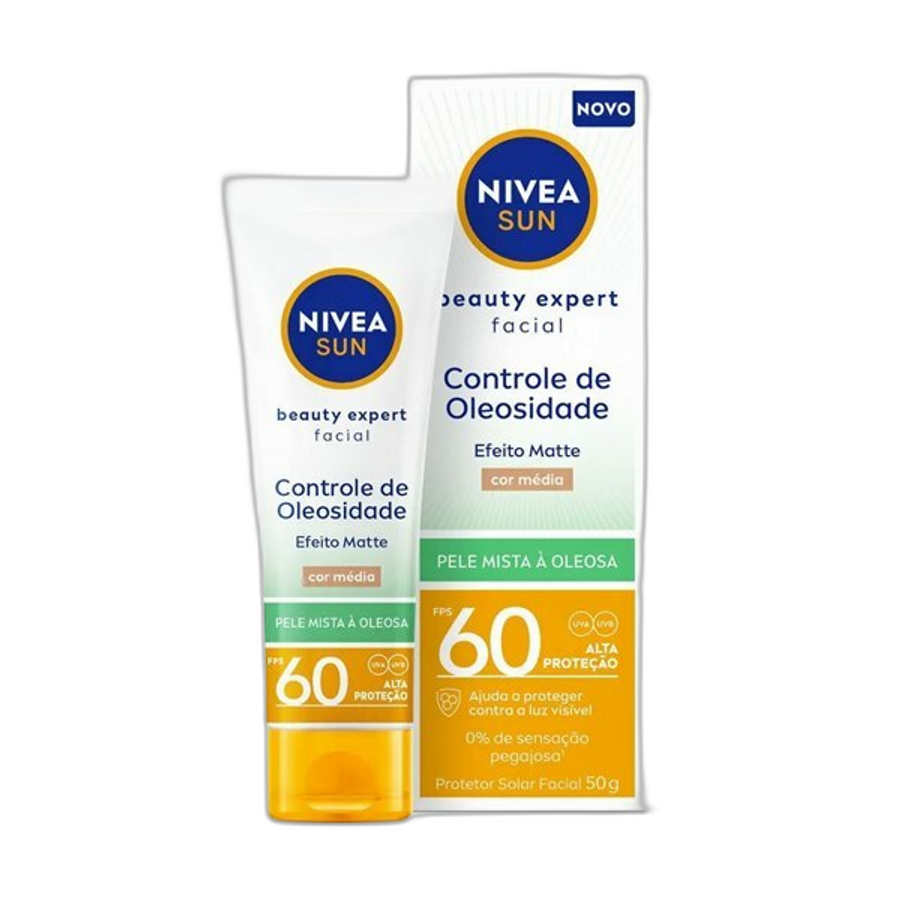 Protetor Solar Facial Nivea Sun FPS60 Beauty Expert Controle de Oleosidade Cor Média 50g
