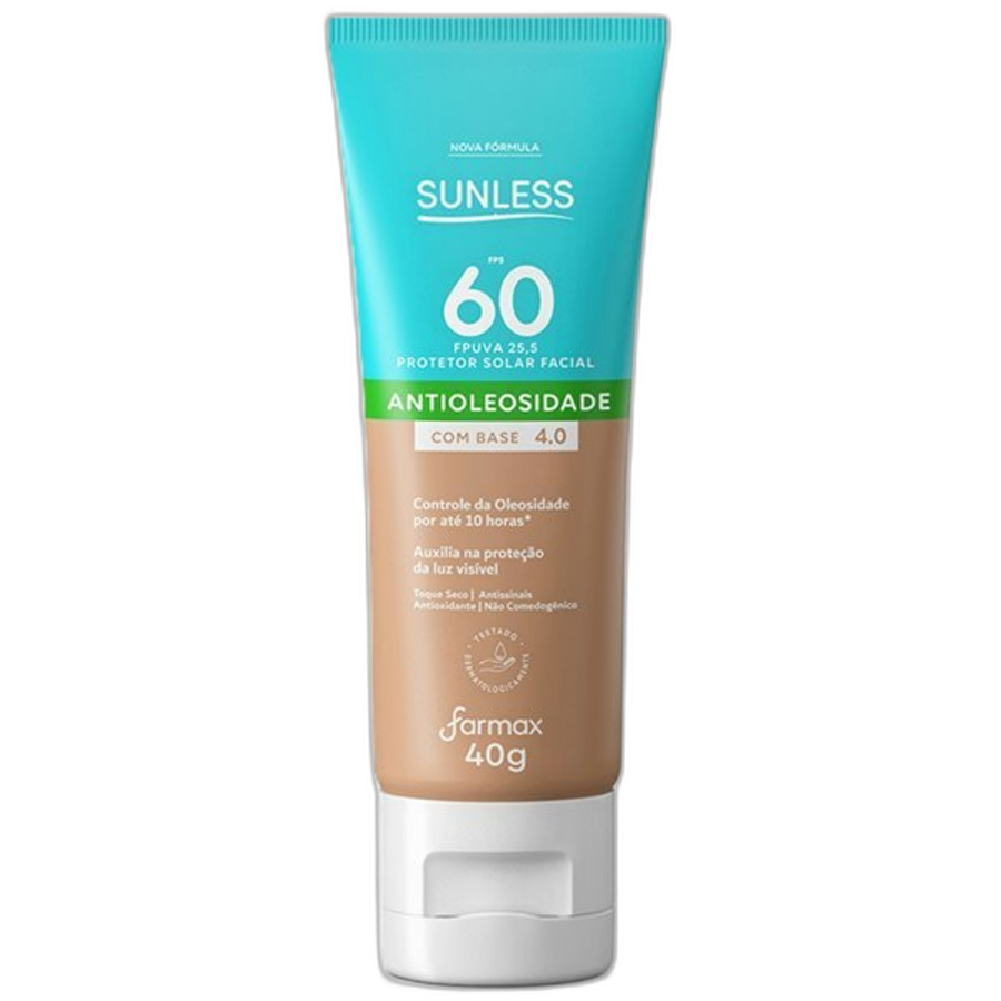 Protetor Solar Facial Sunless FPS60 Antioleosidade Base Cor 4.0 40g