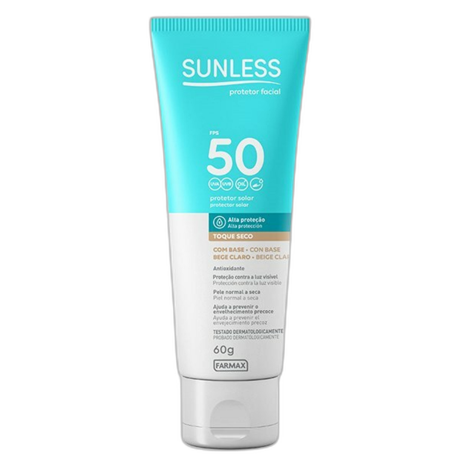 PROTETOR SOL SUNLESS 060G F50 FACIAL C BASE CLARO *