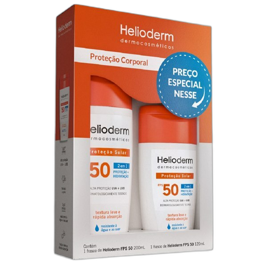 Kit Protetor Solar Corporal Helioderm Suncare FPS50 200ml + 120ml