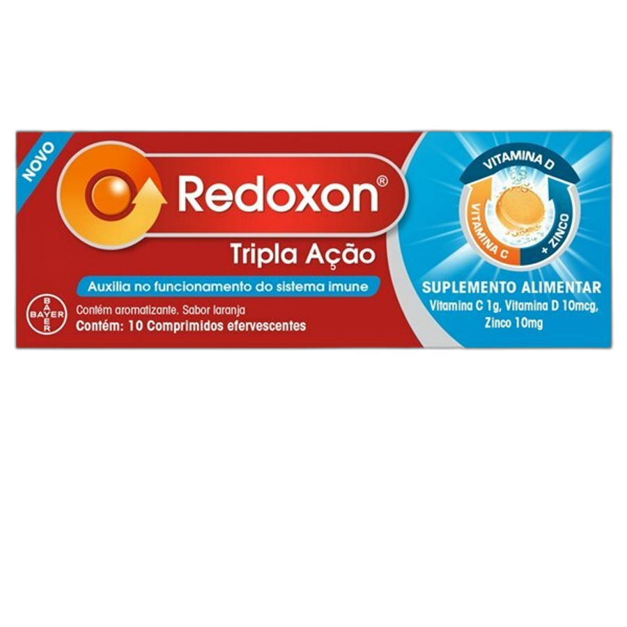 Vitamina C, D e Zinco Redoxon Tripla Ação Sabor Laranja 10 Comprimidos Efervescentes