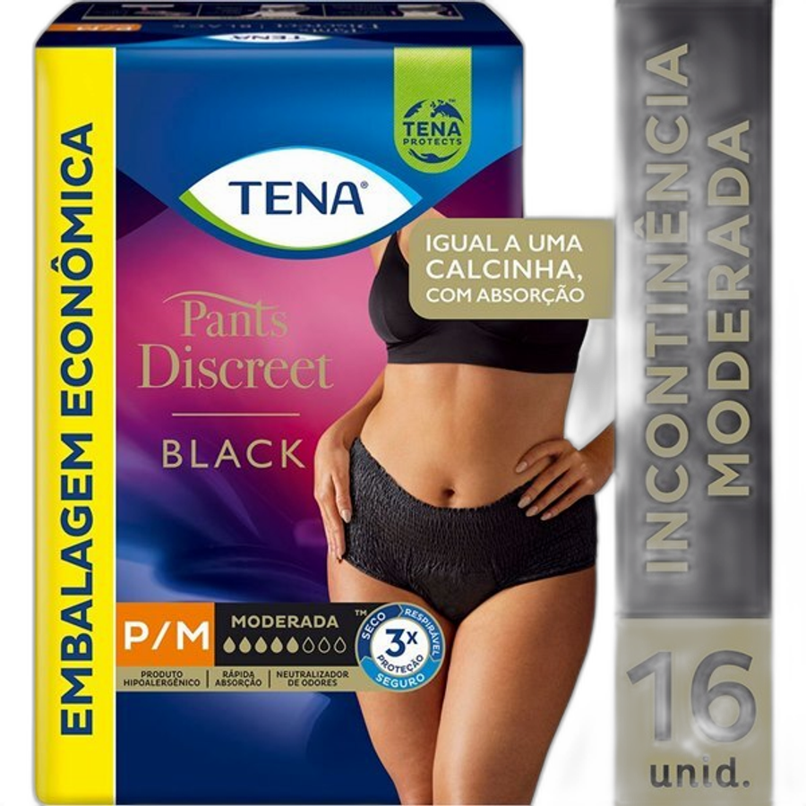 Roupa Íntima Tena Pants Discreet Black para M 16 Unidades