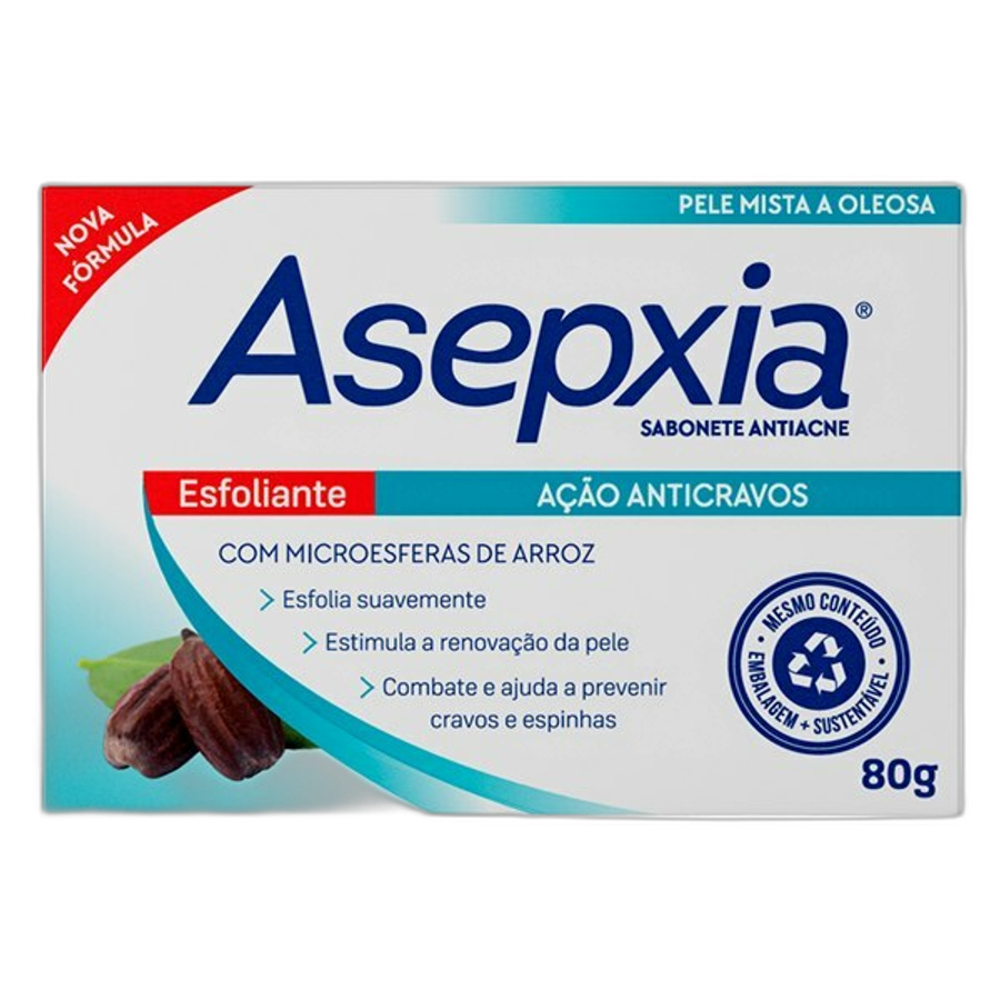 Sabonete Barra Asepxia Esfoliante Ação Anticravos 80g