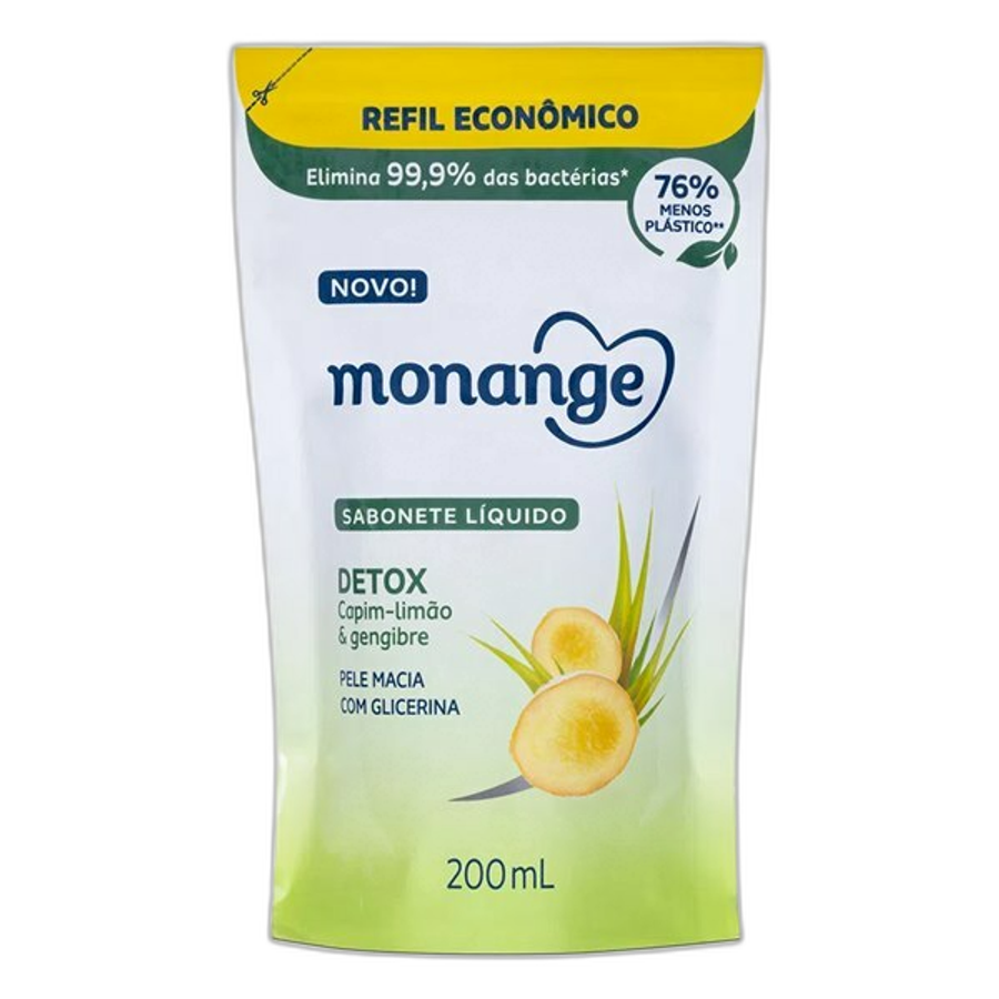 Sabonete Líquido Monange Detox Capim-Limão & Gengibre 200ml Refil
