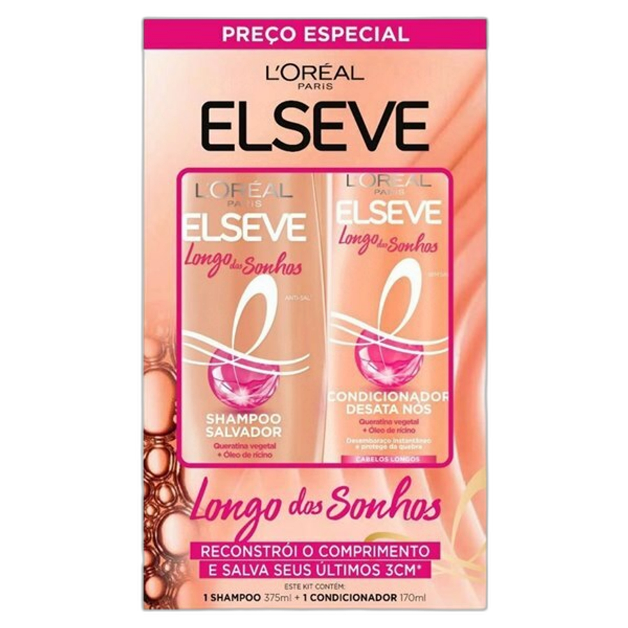 Kit Elseve Shampoo Longo dos Sonhos Salvador 375ml + Condicionador Longo dos Sonhos Salvador 170ml