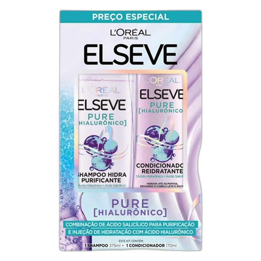 Kit L'oréal Paris Elseve Pure Hialurônico Shampoo 375ml + Condicionador 170ml