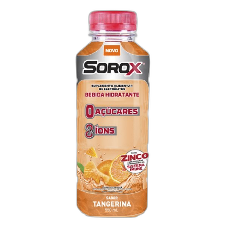 Isotônico Sorox Bebida Hidratante Tangerina 8 Íons Zero Açucar 550ml