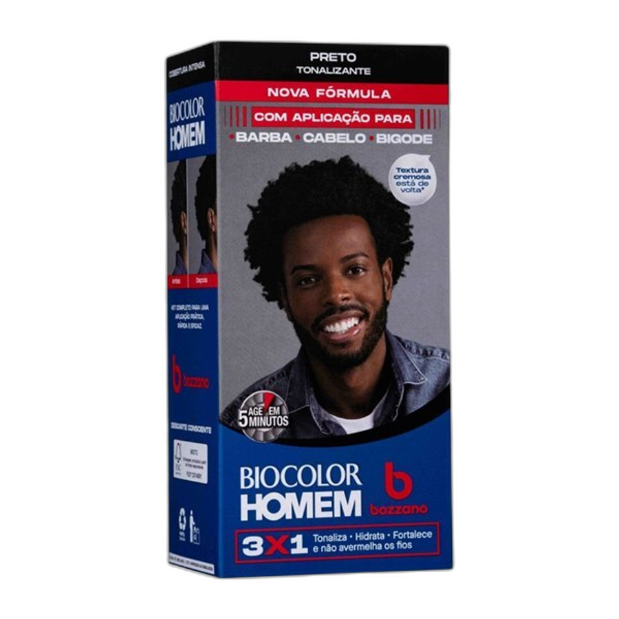 Kit Tonalizante de Cabelo Masculino Bozzano Biocolor Homem Preto 1 Unidade