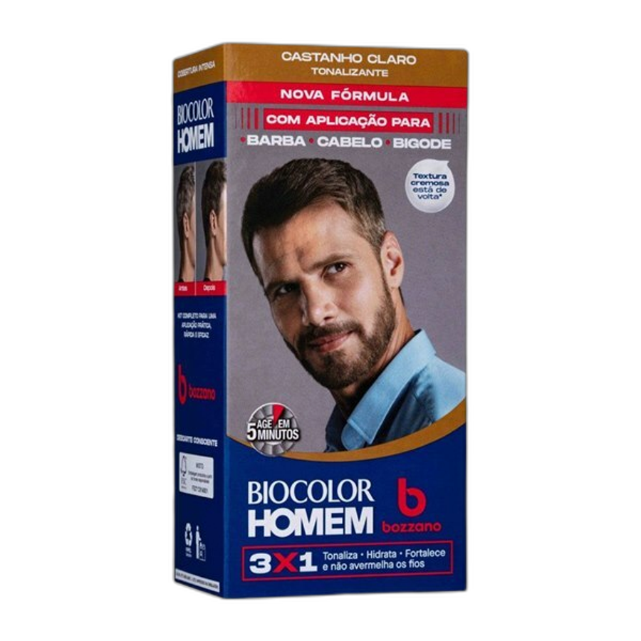 Kit Tonalizante de Cabelo Masculino Bozzano Biocolor Homem Castanho Claro 1 Unidade