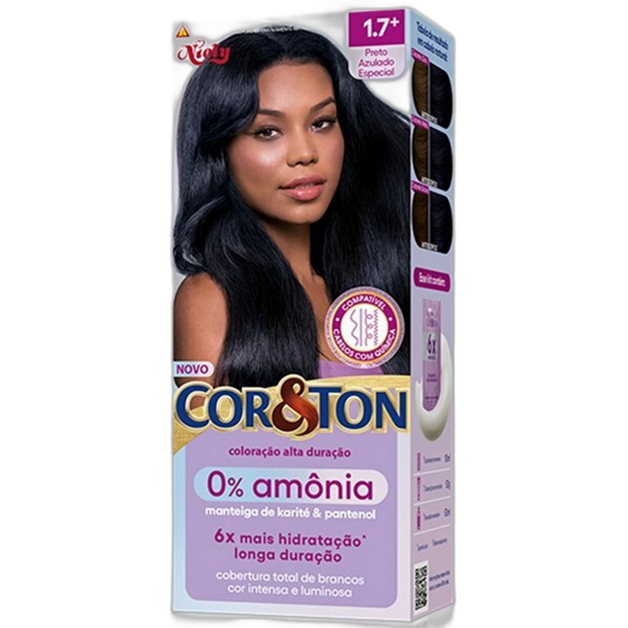 Tinta de Cabelo Niely Cor&ton Creme 1.7+ Preto Azulado Especial 0% Amônia