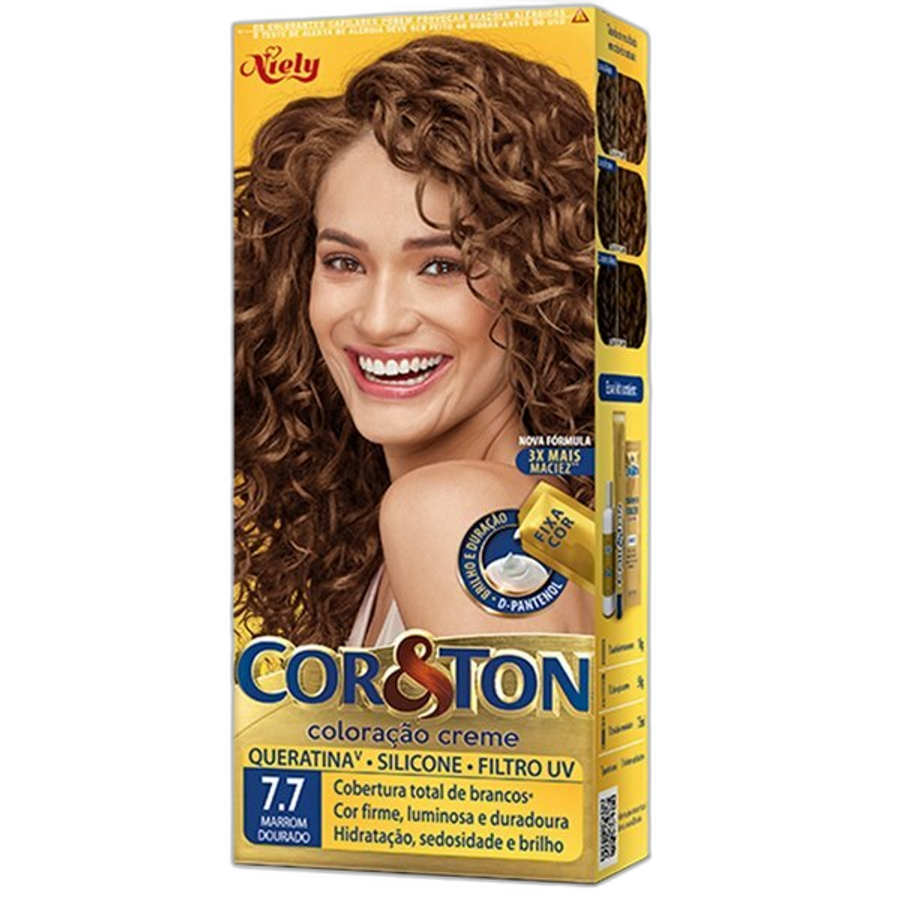 Tinta de Cabelo Niely Cor&ton 7.7 Marrom Dourado