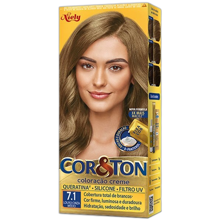 Tinta de Cabelo Niely Cor&ton 7.1 Louro Médio Cinza