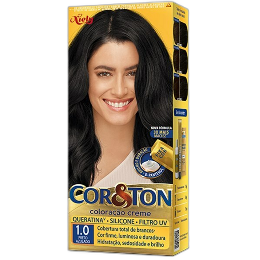 Tinta de Cabelo Niely Cor&ton 1.0 Preto Azulado
