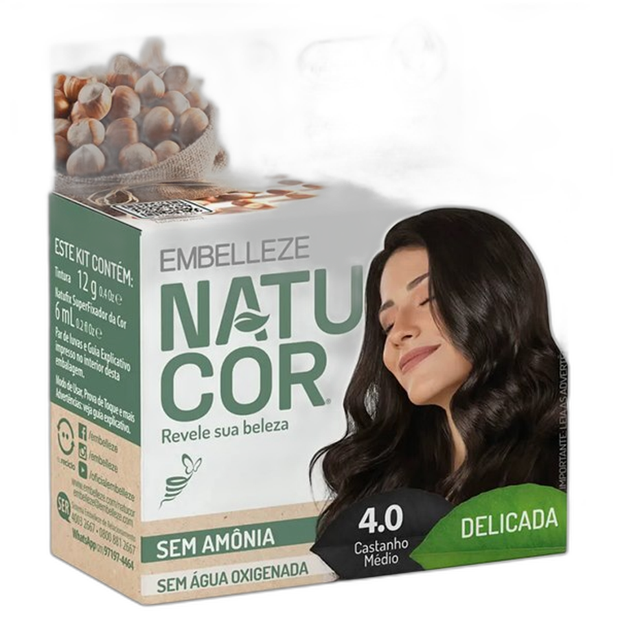 Tinta de Cabelo Natucor Embelleze 4.0 Avelã Castanho Médio 24g