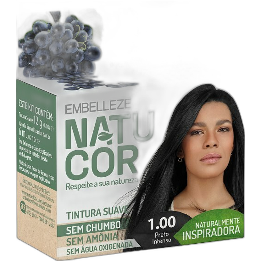 Tintura Natucor Fórmula Vegana 1.00 Preto Intenso Naturalmente 1 Unidade
