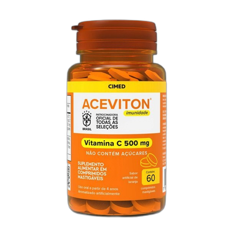 Suplemento Alimentar Aceviton Vitamina C Imunidade 500mg Sabor Laranja 60 Comprimidos Mastigáveis