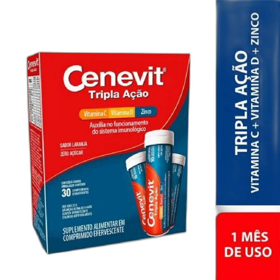 Suplemento Alimentar Cenevit Tripla Ação Vitamina C + D + Zinco 30 Comprimidos Efervescentes