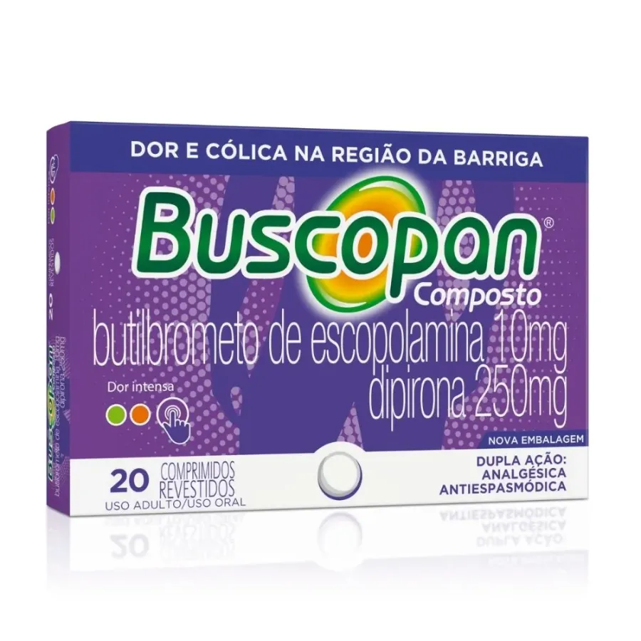 Analgésico Buscopan Composto Butilbrometo de Escopolamina 10mg + Dipirona 250mg 20 Comprimidos