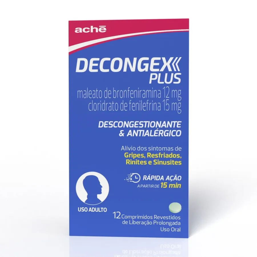 Decongex Plus Maleato de Clorfeniramina 12mg + Cloridrato Fenillefrina 15mg 12 Comprimidos