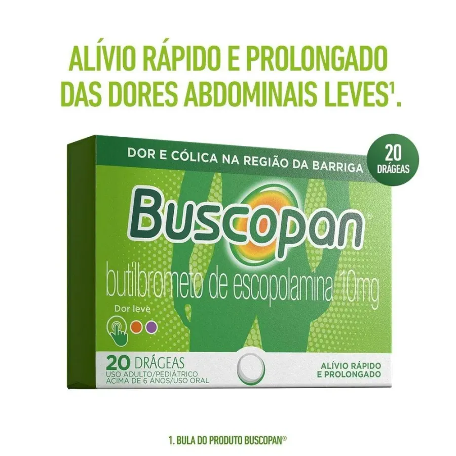 Analgésico Buscopan Butilbrometo de Escopolamina 10mg 20 Drágeas