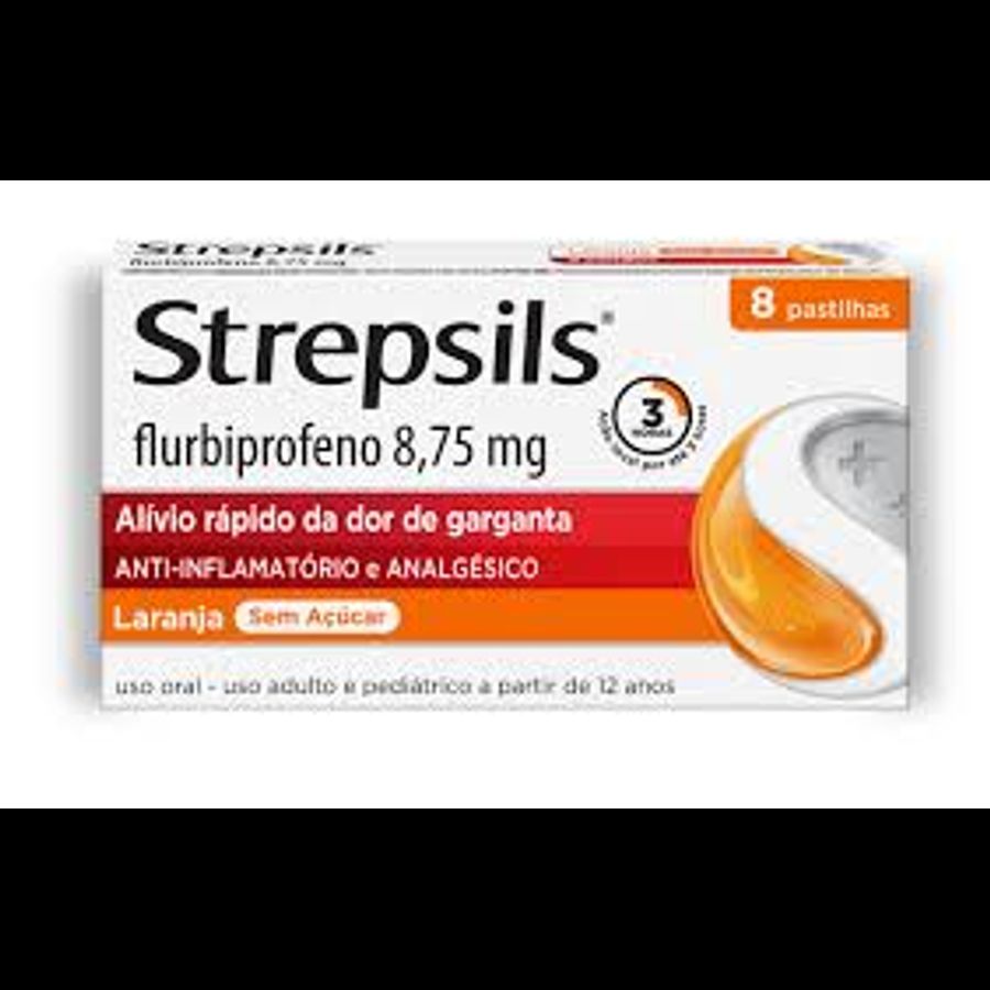 Pastilhas para Garganta Strepsils Laranja Sem Açúcar 8 Pastilhas 8 Unidades