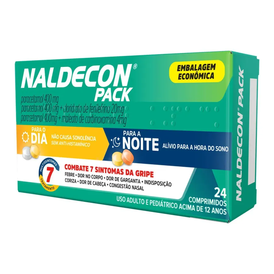 Naldecon Dia e Noite Paracetamol 800mg + Cloridrato de Fenilefrina 20mg 24 Comprimidos