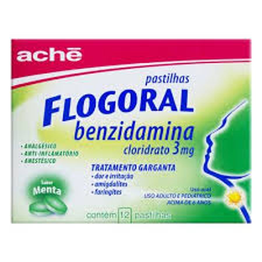 Flogoral Pastilha para Garganta Sabor Menta 12 Unidades