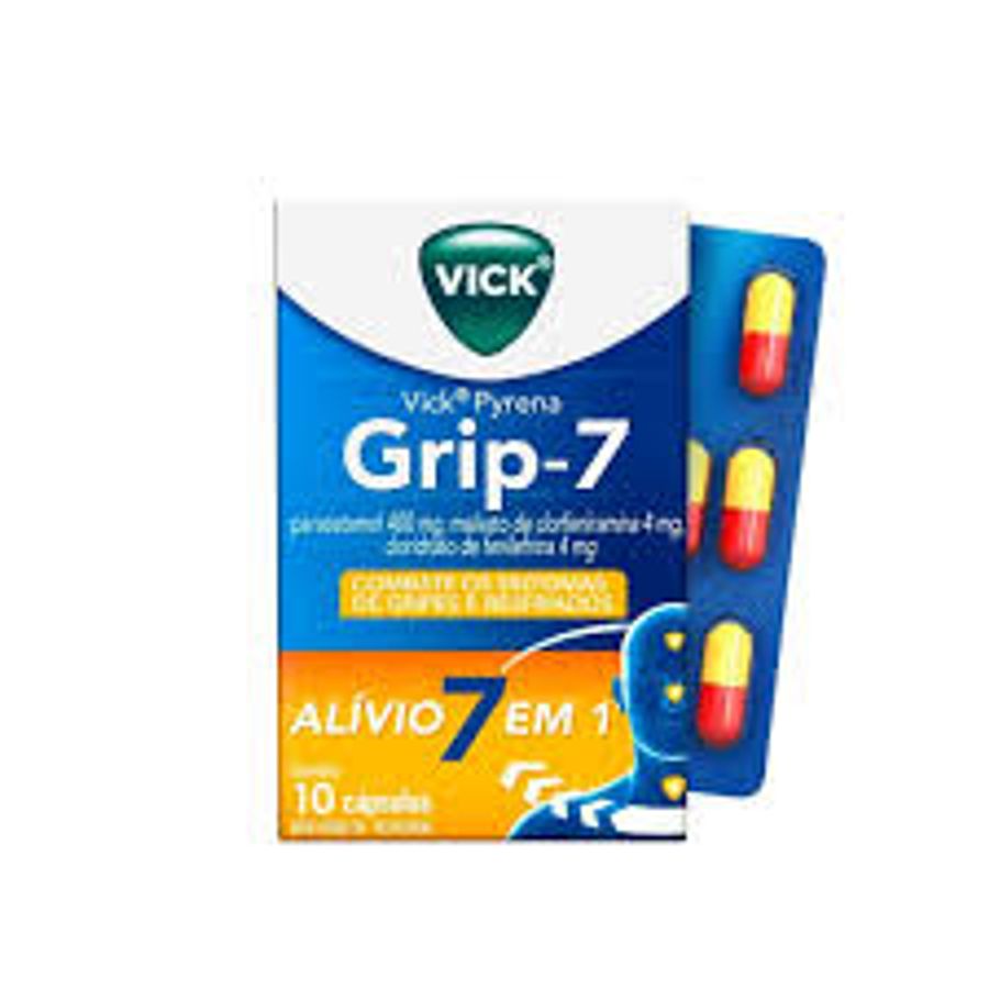 Grip-7 Vick Pyrena 10 Cápsulas Alívio de Gripe e Febre