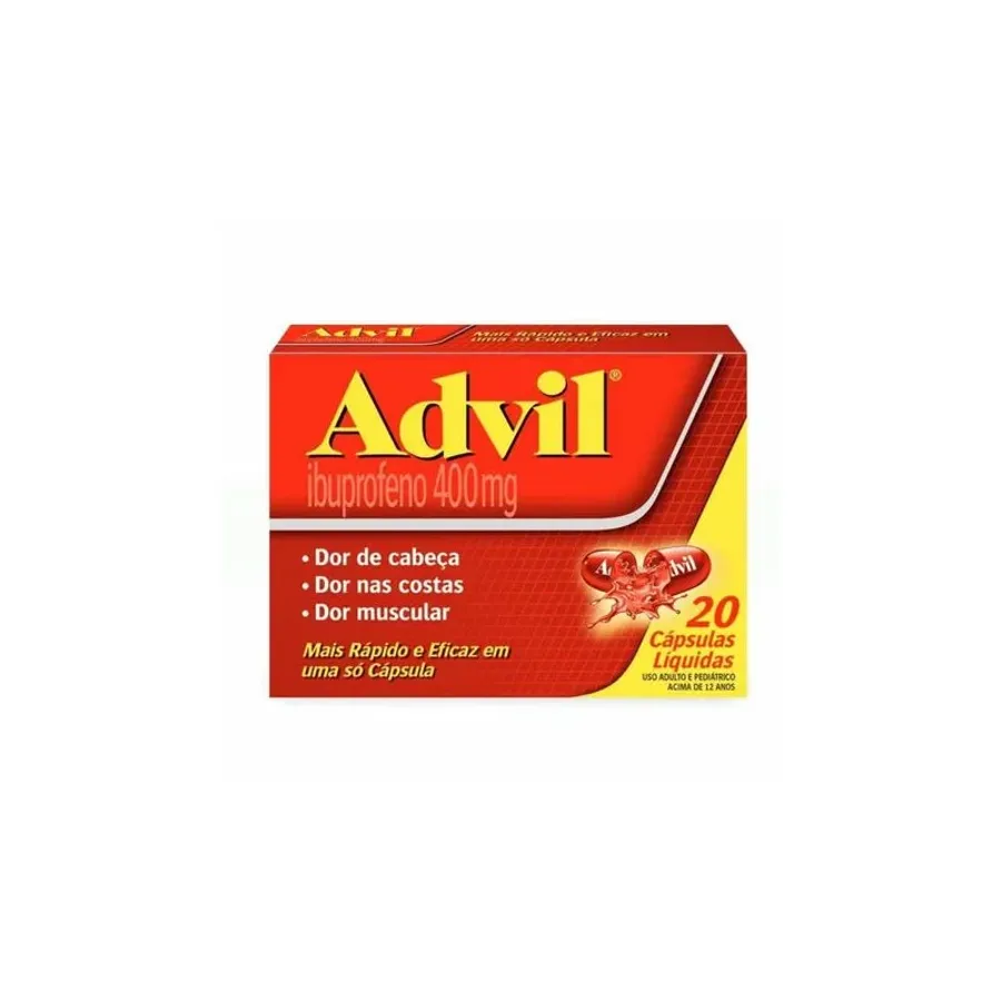 Analgésico Advil 400mg Ibuprofeno Alívio Rápido da Dor de Cabeça 20 Cápsulas