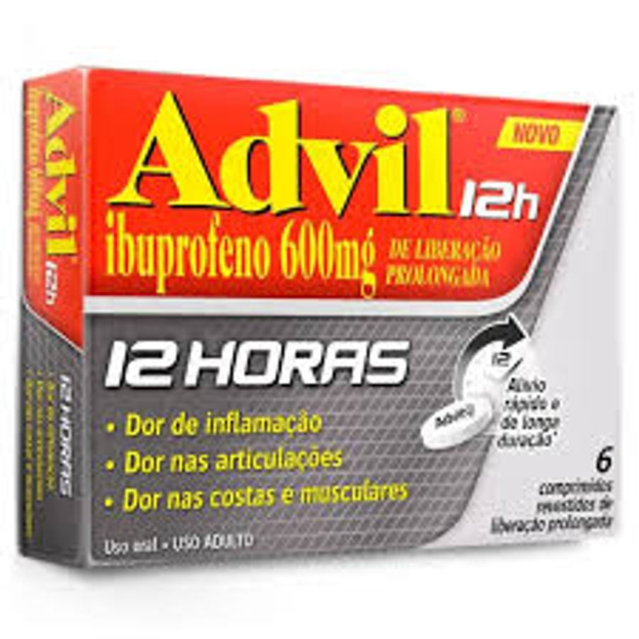 Analgésico Advil 12h 600mg Ibuprofeno Alívio da Dor Muscular 6 Comprimidos
