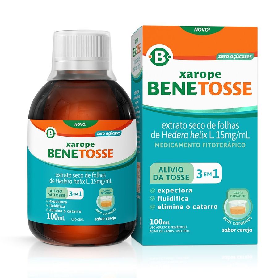 Expectorante e Fitoterápico Benetosse Sabor Cereja 100ml Xarope + Copo Dosador