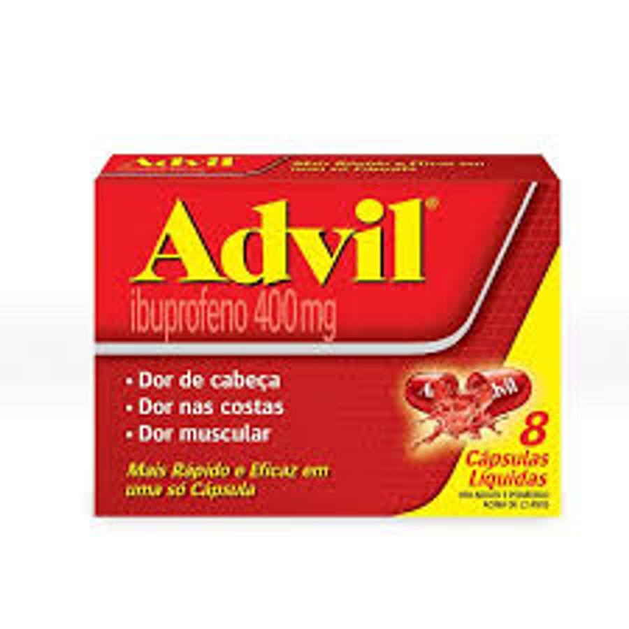 Analgésico Advil 400mg Ibuprofeno Alívio Rápido da Dor de Cabeça 8 Cápsulas