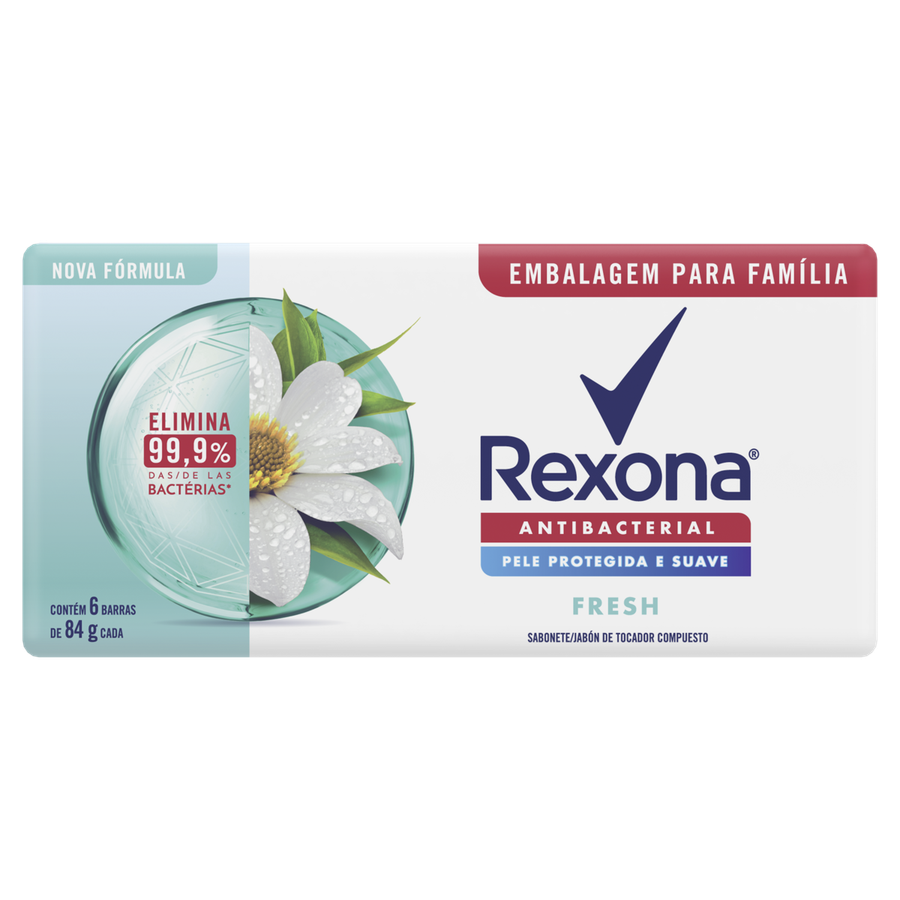 Kit Sabonete em Barra Rexona Antibacteriano Fresh Elimina Até 99,9% das Bactérias 84g 6 Unidades
