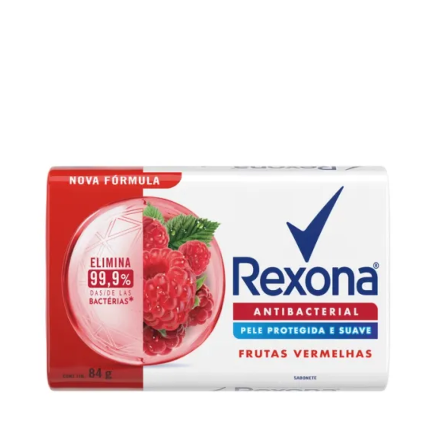 Sabonete Barra Antibacterial Frutas Vermelhas Rexona Envoltório 84g